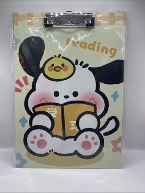Pochacco Reading Cartoon Clipboard with Chick Accent - Yellow & Pink